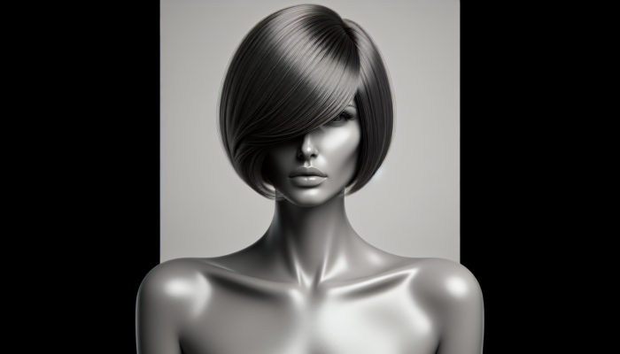 Modern inverted bob haircut on an elegant woman over 60, showcasing a sophisticated and contemporary look.