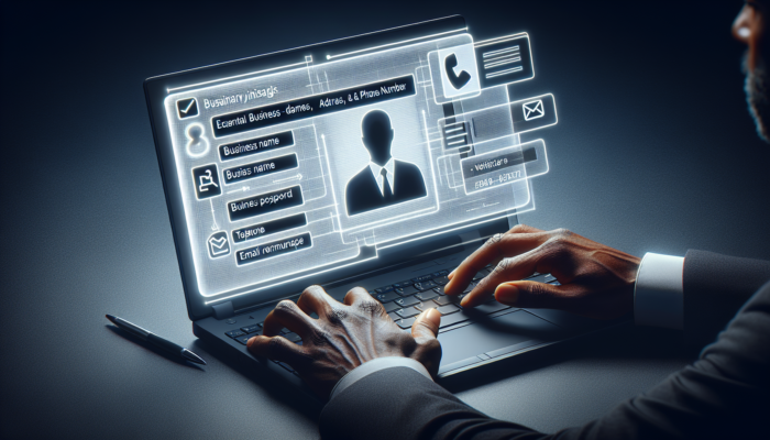 Person using a laptop to claim a business listing, entering details and selecting a verification method.