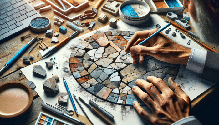 Cracked, chipped, and stained stones and tiles being meticulously repaired and restored.