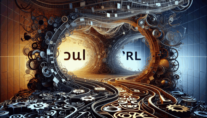 A computer screen displaying a clear static URL versus a complex dynamic URL, with SEO tools in the background.