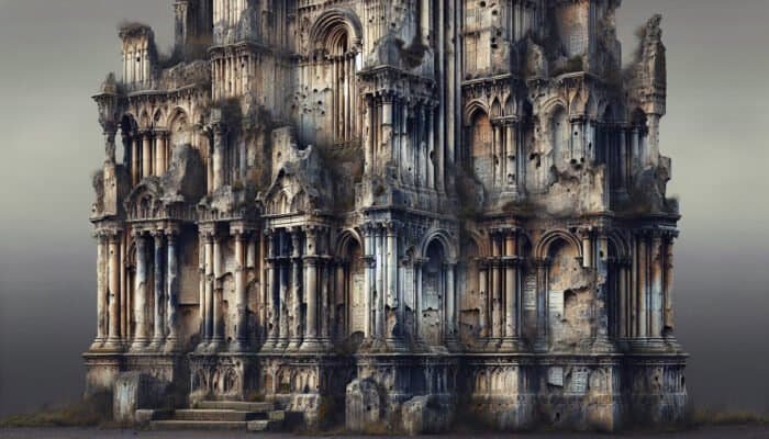 Close-up view of weathered limestone in a UK city, highlighting damage caused by acidic rain, pollution, and inadequate maintenance.