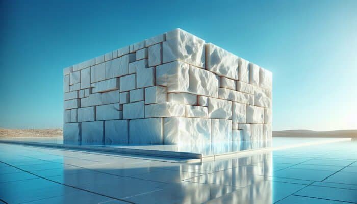 Limestone facade glistening under a clear sky, treated with protective coating after pH-neutral cleaning.