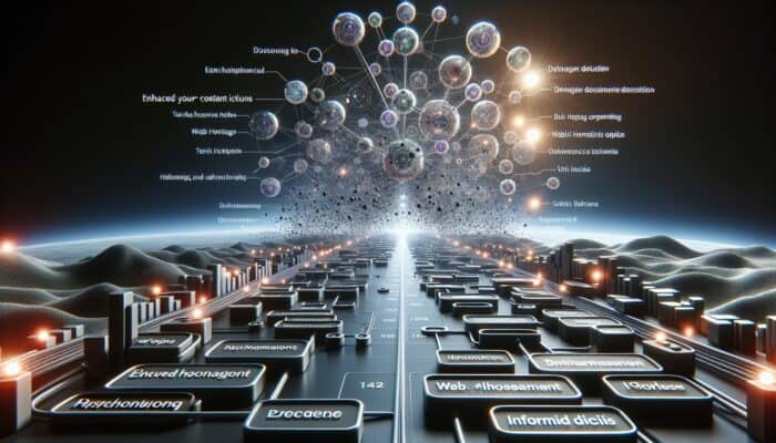 A digital representation of interconnected nodes symbolising a content cluster, guiding users through various web hosting options and technical insights.