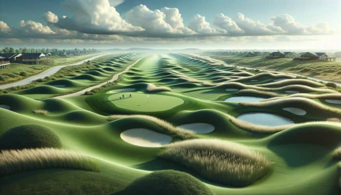 Contemporary Outeniqua Golf Club course featuring strategic bunkers, water hazards, and undulating greens.