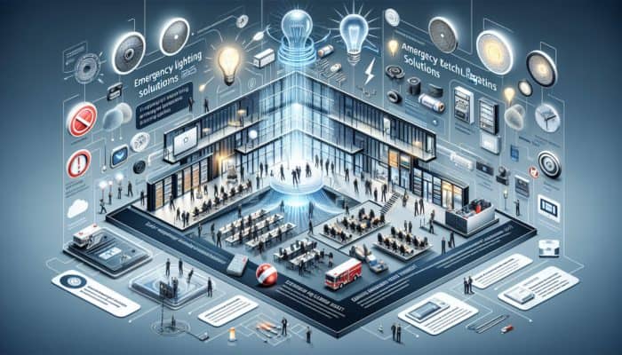 Infographic showing expert insights on emergency lighting with LED strips, battery backups, and smart sensors.
