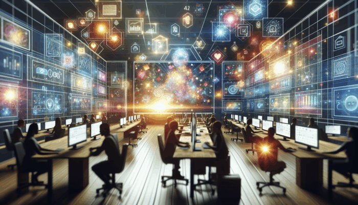 Social Media Management Services in Kingswood: A digital workspace with screens showing social media platforms, a person engaging with audiences and analysing data.