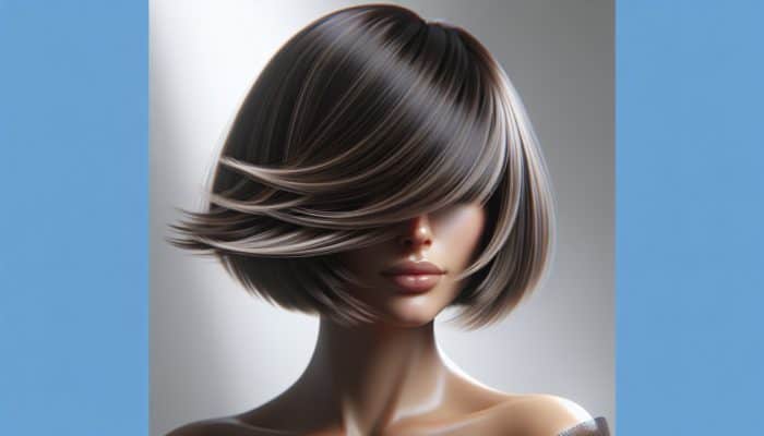 A woman with a perfectly blended butterfly bob haircut, showcasing balanced layers, natural texture, and a sleek flow under soft light.
