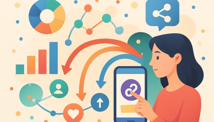 Colourful Instagram infographic displaying data visuals, traffic arrows, and viral share icons.